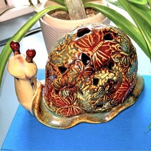 Ceramic Snail Candle Holder Earthy Cottagecore Butterfly Nature Inspired Decor